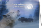 Canadian Rugged Wilderness Seasons Greetings with Bison and Wolf card