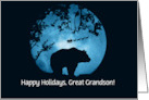 Great Grandson Happy Holidays Cute Bear and Santa Moon card