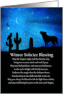 Winter Solstice with Owl Coyote and Raven Cactus Southwesten Poem card