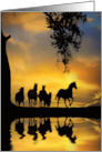 Horse Herd Galloping at Sunset Nature Blank card