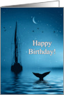 Birthday Sailboat Moon Stars and Whales Tail Nautical Coast Sea Ocean card