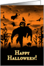 Halloween Cool Corn Field with Scarecrow and Ravens Crow card