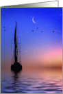 Sailboat Fantasy Nautical Sea Moon and Seabirds Blank Any Occasion card