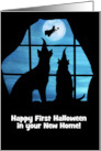1st Halloween in New Home Custom Cover with Witch Cats and Dog Cute card