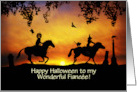 Fiancee Happy Halloween Cute Couple Riding Horses Custom Text card