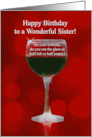 Sister Happy Birthday Wine Funny Half Full Cheers card