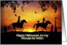 Wife Happy Halloween Wicked Couple Cute Horses Cat and Ravens Custom card