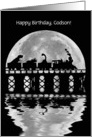 Godson Happy Birthday Cute Train and Dinosaur Custom Text card