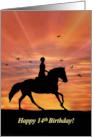 14th Birthday with Girl Riding a Horse in the Sunset Pretty card