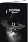 Daughter Happy Halloween Cute Witchy Cat with Moon Custom Cover card