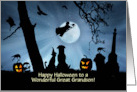 Great Grandson Halloween Custom Text Dog and Cat with Witch Ravens card