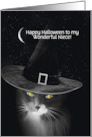 To Niece Happy Halloween with Witch Cat Custom Text on Cover card