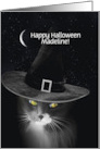 Halloween Custom Name Cute Witchy Mystical Cat and Moon card