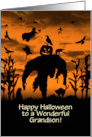 Grandson Happy Halloween Scarecrow Witch Ravens and Cats Custom card