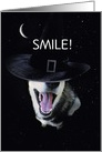 Halloween Smile Custom Husky Witch Hat and Moon Cute card