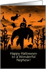 Nephew Happy Halloween Scary Custom Scarecrow and Witch Fun card