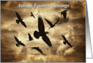 Autumn Equinox Mabon Blessings with Ravens Crows Moon Sepia Toned card