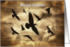 Blessed Samhain with Ravens or Crows and Moon Sepia Tones and Poem card