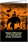 Great Grandson Halloween Custom with Spooky Scarecrow and Witch card