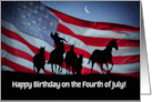 4th of July Happy Birthday with Flag Wild Horses and Cowboy Custom card