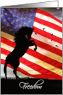 4th of July Freedom With American Flag and Free Rearing Horse Birds card