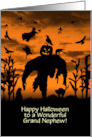 Great Nephew Halloween Scary Fun with Scarecrow And Witch Custom card