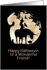 Friend Happy Halloween with Witch and Familiars Unicorn Moon Custom card