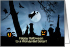 Sister Happy Halloween Cute with Cat and Dog and Witch Custom card
