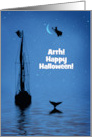 Happy Halloween with Pirate Sailing Ship Witch and Whale Tail Custom card