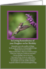 In Remembrance of Your Daughter on Her Birthday Hummingbird Spiritual card