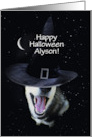 Halloween Witchy Custom Name with Cute Husky and Moon Stras card