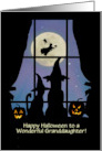 Granddaughter Halloween Cat and Dog with Witch Jack Lanterns Custom card