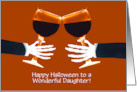 Adult Daughter Happy Halloween with Wine and Skeletons Custom Text card