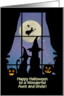 Aunt and Uncle Happy Halloween Cute Cat and Dog with Witch Custom card