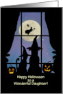 Daughter Halloween Cute with Dog and Cat in Window Custom Text card