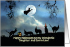 Daughter and Son in Law Happy Halloween with Cute Cats Custom card