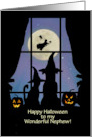 Nephew Halloween With Cute Dog and Cat in Window Custom Text card