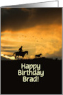 Birthday Custom Name Country Western Cowboy with Steer Horse Sunset card