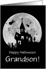 Grandson Happy Halloween Haunted House with Moon Fun Custom card