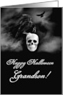 Grandson Ravens and Skull Happy Halloween Custom Text on Cover card