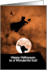 Kids Happy Halloween with Cute Witch and Cats Custom Text card