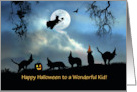 Kids Happy Halloween With Cats in Witch Hats Cute Custom Text card