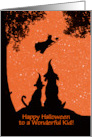 Kids Happy Halloween Cute Dog and Cat With Witch Custom Front card