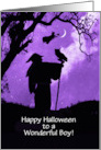 Kids Happy Halloween For Boy with Wizard and Owl Mystical Custom card