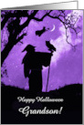 Grandson Halloween Magical with Wizard and Witch Owl Cat Custom card