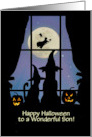 Son Happy Halloween Cute Cat and Dog with Witch Custom card