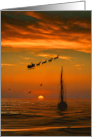 Christmas Holiday Sea Ocean Sailboat and Santa in Beautiful Sunset card