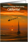 Christmas Seasons Greetings from California Sailboat and Sunset Custom card