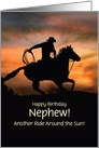 Nephew Happy Birthday Customizable Trip Around the Sun Cowboy Horse card