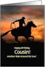 Cousin Birthday with Cowboy and Horse Ride Around the Sun Custom card